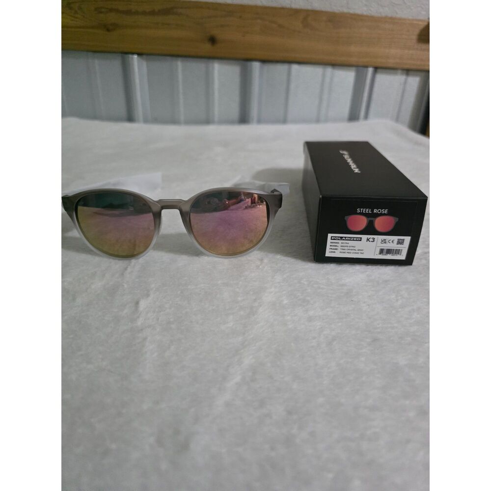 SunHauk Skyra K3 Polarized Sunglasses Crystal Gray Rose Red UV400 w/ Box